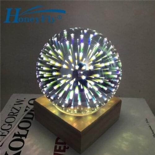 HoneyFly Galaxy Projector Lamp 3D Transparent Glass Ball Night Light Magic Colorful Firework Solid Wood Base Holiday Atmosphere