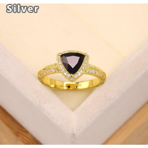 Best selling Europe and the United States S925 silver plated gold wedding ring zircon Lady Black Triangle crystal jewelry