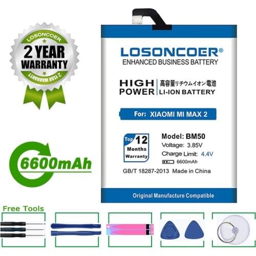 LOSONCOER Battery 6600mAh BM50 Battery For Xiaomi Max 2 Mi Max2 II Mobile Phone