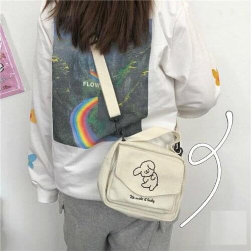 Korean Style Small Fresh Girl Messenger Lady Sweet Cartoon Student Shoulder Bag Cute Soft Cute Dog Canvas Printed