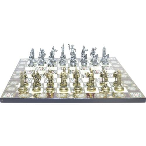 Tuğra Sedefçilik Greek Mythology Chess set wood game table with high quality design strategy and 2 games