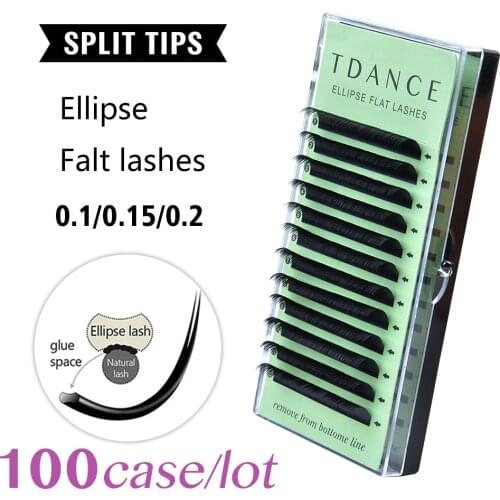 TDANCE 100tray/lot Flat Ellipse Eyelash Extensions split tips ellipse shaped natural light false ellipse eyelashes