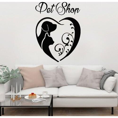 Pet Wall Stickers For Pet Shop Vinyl Decor Wall Decals Mural Room Decoration Cute Dog Cat Heart Puppy Kitten Animal B402