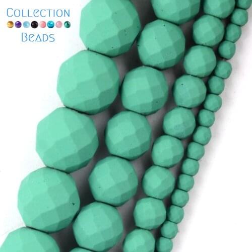 Natural Stone Green Rubber Faceted Hematite Round Spacer Loose Beads For DIY Jewelry Making Necklace Bracelet Accessories 2-10mm