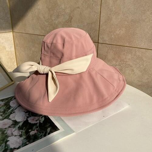 Fashion New Bow Sun Hat 2021 Summer Autumn Panama Women Anti-UV Wide Brim Beach Hat Bowknot Foldable Bucket Hat Fisherman Cap