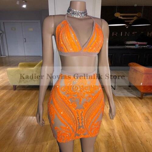 KADIER NOVIAS Two Pieces Orange Prom Dresses 2021 High School Girl Elegant Evening Party Gown Vestido De Fiesta