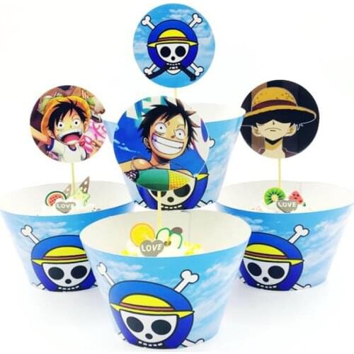 Boys Favors Supplies One Piece Theme Baby Shower Party Cupcake Toppers Cake Wrappers Decoration Happy Birthday 12PCS/lot