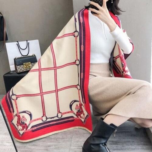 Luxury Brand 2020 Winter Scarf Chain Cashmere Pashmina Women Scarfs Warm Thick Shawl Poncho for Ladies Scarves Foulard Femme