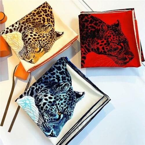 Spring Autumn Female Silk Square Scarf Shawl Hand-curled edgesjungle animals ladies twill square Scarves Women Silk Scarves