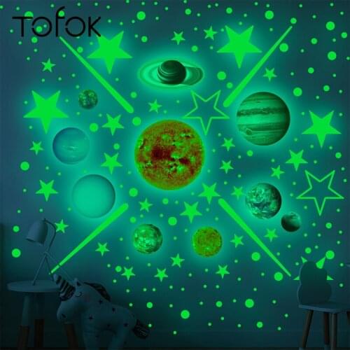 Tofok DIY Luminous Solar System Planet Stars Dots Meteor Wall Sticker Children Room Parlor Glowing Decor Fluorescent Stickers