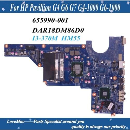 High quality 655990-001 For HP Pavillion G4 G6 G7 G4-1000 G6-1000 I3-370M Mainboard 655990-501 DAR18DM86D0 HM55 100% tested