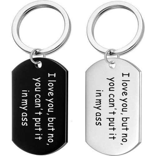 Funny Keychain Necklace Valentiens Day Gifts Stainless Steel Keyring Pendant Necklace Military Dog Tags Couple Jewelry