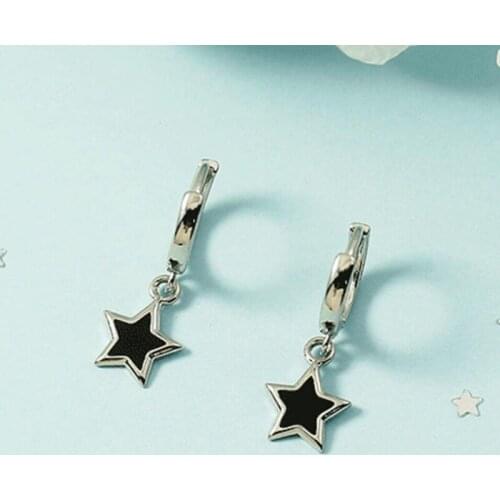 KOFSAC Trendy Silver Color Hoop Earrings for Women Black Star Earring Pendant Jewelry Simple Girl Party Accessories Hot Sale