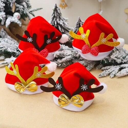 1pc 4 Kinds 40*28cm Adults Cute Cartoon Elk Antlers Bownot Christmas Cap Xmas Hat Happy New Year Party Decor Gift