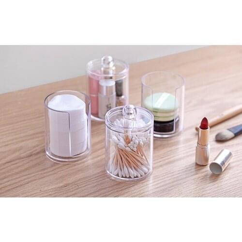 1PC Transparent Acrylic Cosmetic Makeup Organizer Bathroom Storage Box Plastic Container Cotton Swabs Cotton Pad Holder QA 034