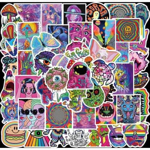 10/52PCS Cartoon Colorful Psychedelic Trippy Graffiti Stickers Laptop Guitar Luggage Phone Aesthetics Sticker Decal Children Toy