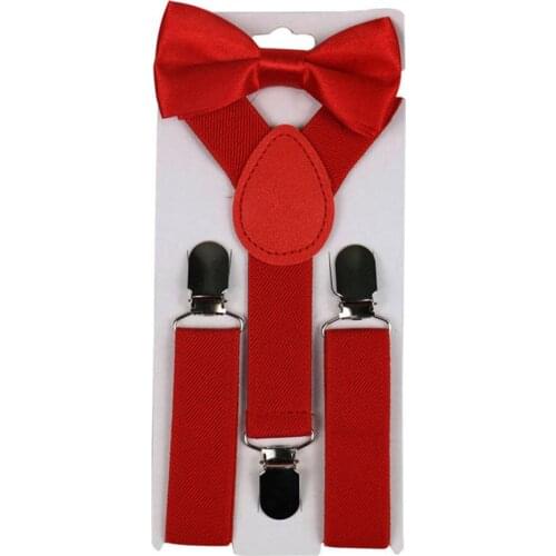 2Pcs/Set Solid Color Kids Boy Girls Clip-ons Y-Shape Elastic Suspenders Bowtie Suspenders Y-Shape Pre-tied Bow Suspenders hot 20