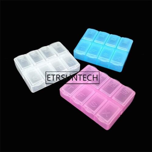 200pcs Plastic Rectangle 8 Compartments Medicine Pill Box Weekly Mini Travel Home Medicine Storage Box Pill Case