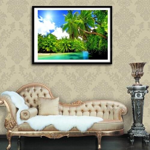 5D DIY Diamond Painting Coconut tree Landscape Cross Stitch Full Round Diamond Embroidery Rhinestone Wall Painting Gift