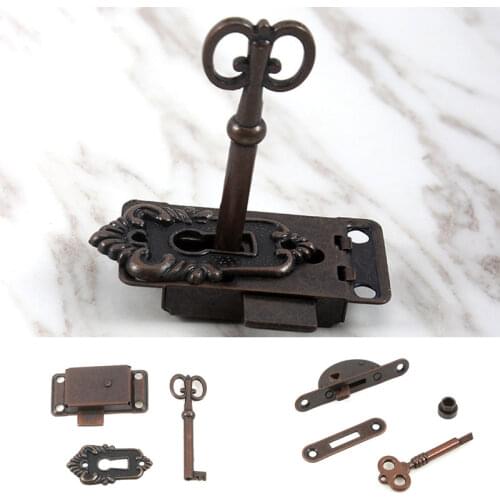 Antique Wooden Case Jewelry Box Lock Furniture Counter Cigar Drawer Luggage Box Lock Retro Bronze Lock With Key