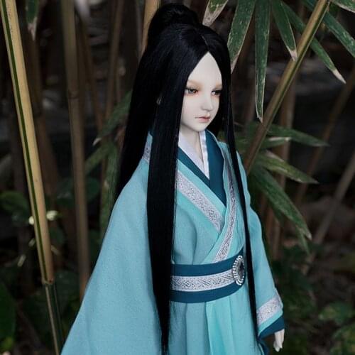 Free Shipping 1/3 1/4 1/6 Bjd SD Doll Wig High Temperature Black With One Ponytail Straight BJD Super Dollfile For Doll Hair