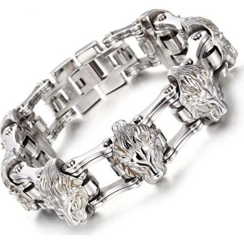 New fashion steel lion head bracelet stainless steel bracelet chain bracelet men 's bicycle