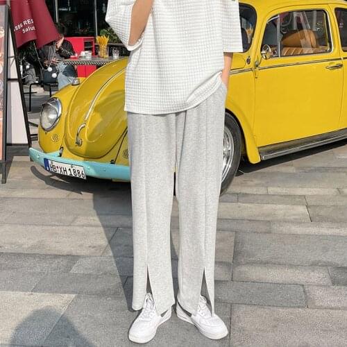 Wide-leg Pants Mens Fashion Black Gray Casual Pants Men Streetwear Korean Loose Straight-leg Pants Mens Joggers Sweatpants