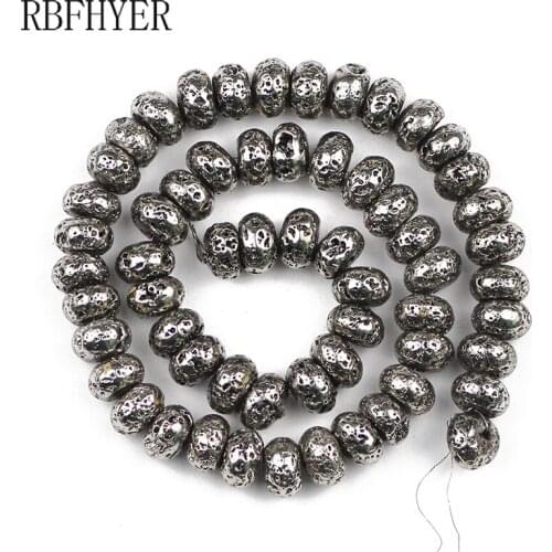 Antique White Gold Natural Volcanic Rock Beads Flat Round Hematite Loose beads DIY bracelets accessories Jewelry Making 6/8/10MM