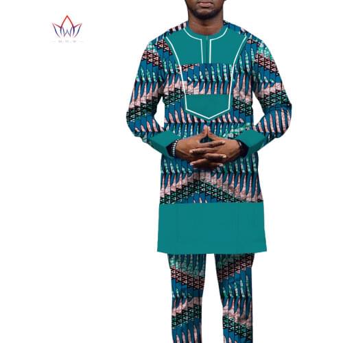Hip Hop Robe African Mens Shirts and Pants Bazin Riche 2 Piece of Sets Africa Clothing Dashiki Outfits Floral Costume WYN1448