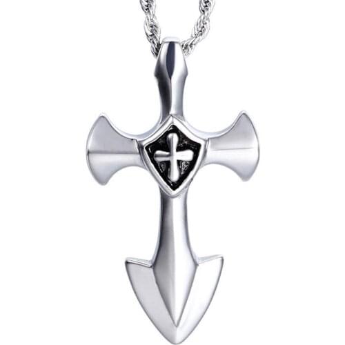 Personality Men Stainless Steel Necklace Fashion Sword Cross Pendant Necklaces Cool Men Jewelry Gift wholesale