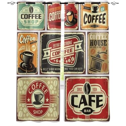 Coffee Signs and Labels Collection Window Curtains for Living Room Luxury Kitchen Bedroom Drapes Home Decor Backdrop Curtain