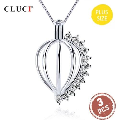 CLUCI 3pcs Big 925 Sterling Silver Charms Pendant for Women Jewelry Zircon Pendant Locket for 10-14mm Pearl SC370SB
