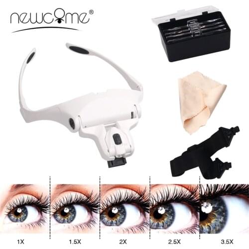 NEWCOME 5 Lens Adjustable Magnifier Eyelash Extension LED Headband Lights Lamp Eyelash Grafting Repair Tattoo Makeup Tools