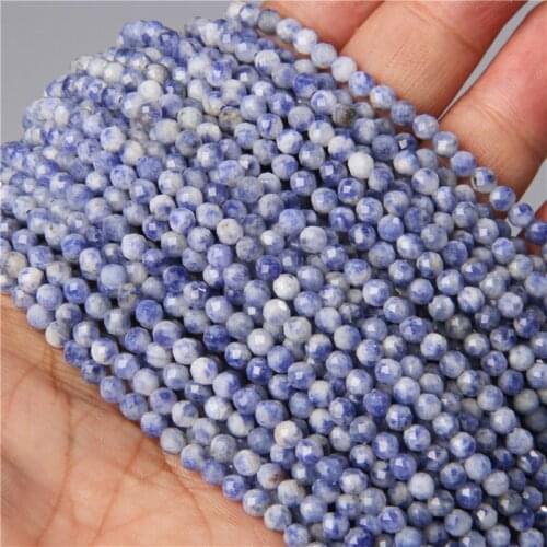 Tiny Faceted Round Blue 3 4 MM Natural Blue Dot Stone Beads Loose Spacer Beads For Diy Women Braceleyts Necklaces Jewelry Making
