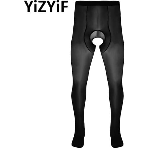 Mens Ice Silk Sexy Pantyhose Closed Toes Crotchless Stretchy Stockings Tights Hosiery Legging Pant Underwear for Valentine Night