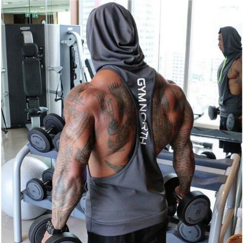 Men Bodybuilding Tank Tops Hooded Gyms Stringers Workout Quick Dry Sleeveless Shirt Fitness Male Singlet Summer Casual Vest