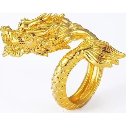 MxGxFam Dragon Rings For Manly Male Opening Adjusted 24 k Pure Gold Color China Mascot National Style jewelry