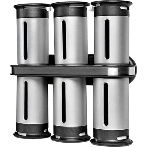Wall-hanging Magnetic Spice Rack with 6 Canisters for Kitchen Adjustable Lid Transparent Viewing Window Space Saving PS material