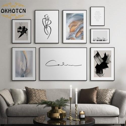 Abstract Ink Portrait Wall Art Decoration Black and White Line Art Text Quote Modular Poster Nordic Modern Home Decoration