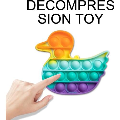 Rainbow Push Bubble Fidget Toys Duck Shape Adult Stress Relief Squeeze Toy Soft Squishy Bubble Anti Stress Toy Autism Needs