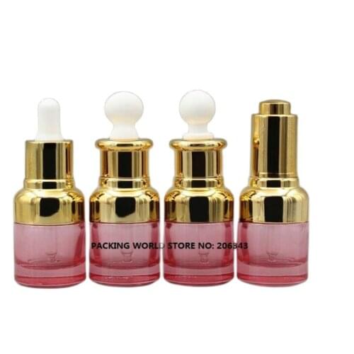 20ml pink glass bottle with gold shoulder and gold collar bulb dropper for serum/oil/essence/liquid dropper bottle