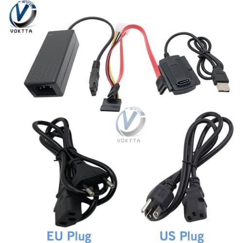 SATA PATA IDE Drive to USB 2.0 Adapter Cable Converter for HDD 2.5" 3.5" Hard Drive with External AC Power Adapter EU/US Plug