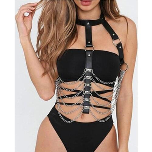 Leather Sexy Lingerie for Women Body Harness Bra Chest Bondage Erotic Cage Gothic Garter Belt Suspenders Sex Furniture Sexo