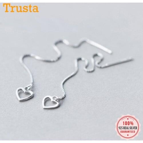 Trustdavis 925 Sterling Silver Fashion Dangle Hollow Out Heart Tassel Chain Drop Earrings For Women Wedding Fine Jewelry DS70