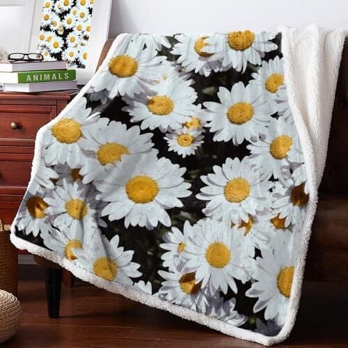 Plant White Small Daisy Flowers Home Lamb Cashmere Thick Bed Blanket Sofa Winter Warm Sherpa Newborn Wraps Kids Bedspread