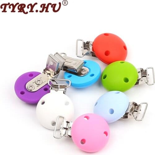 TYRY.HU 2pcs Roud Pacifier Clip Holder Food Grade Silicone+Metal Pacifier Chain Clips Baby Dummy Teether Prendedor De Chupeta