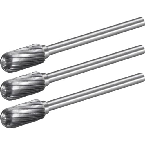 Uxcell 3pcs Carbide Burrs Single Cut Rotary Burrs File Flat Top Cylinder Shape Cutting Burrs 1/8" Shank 1/4" Head