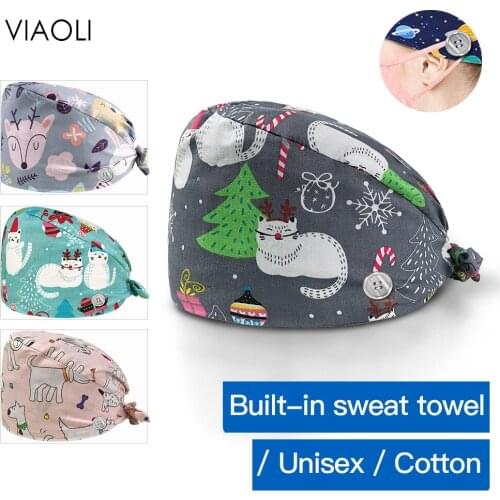 Viaoli unisex Sweat towel adjustable Scrub hat printed scrubs cap Workshop dust cap lab scrubs women Wholesale prices