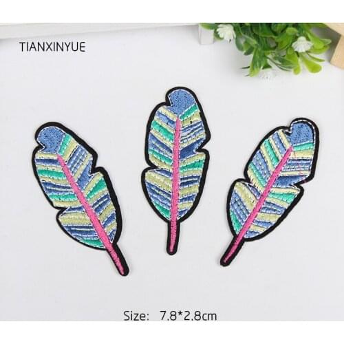TIANXINYUE 7.8*2.8cm 20pcs/lot Feather patch iron on patch Motif sew on iron on Applique DIY cartoon cloth accessory