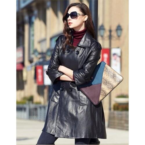 2020 High Quality Genuine Leather Jacket Black Sheepskin Coat Female Slim Double Breasted Jacktets Jaqueta Couro WXF268